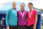 From left to right: 2nd Amy Campbell, winner Steph Twell aand 3rd Morag MacLarty in the 1500 metres at the Scottish Championships, Scotstoun  Stadium, Glasgow.